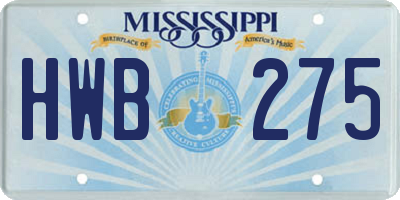 MS license plate HWB275