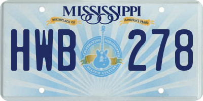 MS license plate HWB278