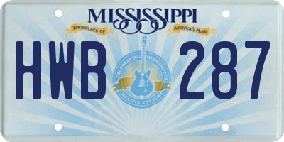 MS license plate HWB287