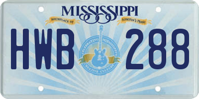 MS license plate HWB288