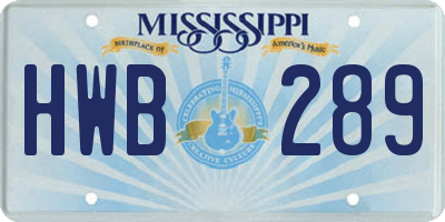 MS license plate HWB289