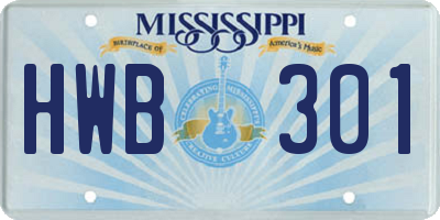 MS license plate HWB301