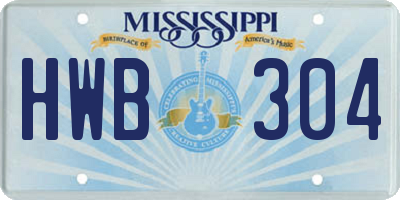 MS license plate HWB304