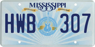 MS license plate HWB307