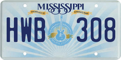 MS license plate HWB308