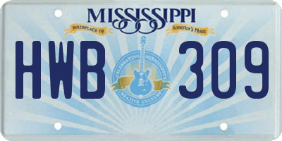 MS license plate HWB309