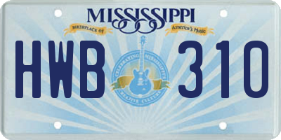 MS license plate HWB310