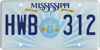 MS license plate HWB312