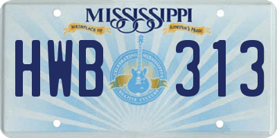 MS license plate HWB313
