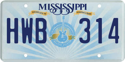 MS license plate HWB314
