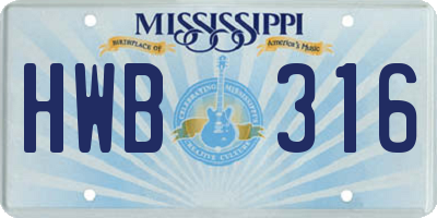 MS license plate HWB316
