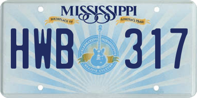 MS license plate HWB317