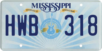 MS license plate HWB318