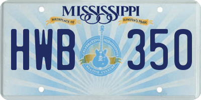MS license plate HWB350