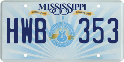 MS license plate HWB353