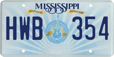 MS license plate HWB354