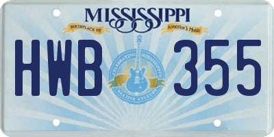 MS license plate HWB355