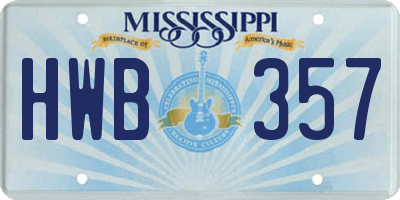 MS license plate HWB357