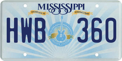 MS license plate HWB360