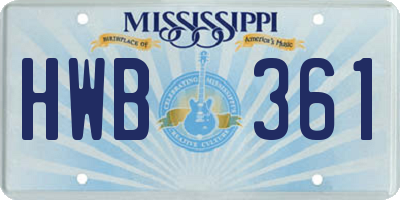 MS license plate HWB361