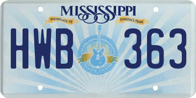 MS license plate HWB363