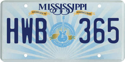 MS license plate HWB365