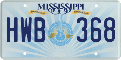 MS license plate HWB368