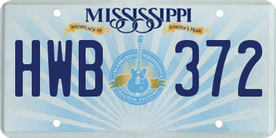 MS license plate HWB372