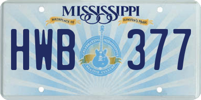 MS license plate HWB377