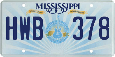 MS license plate HWB378