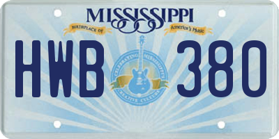 MS license plate HWB380