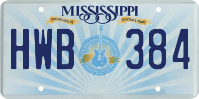 MS license plate HWB384