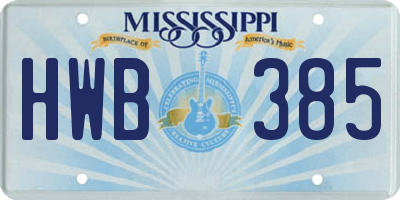 MS license plate HWB385