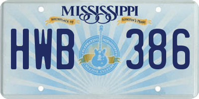 MS license plate HWB386