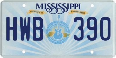 MS license plate HWB390