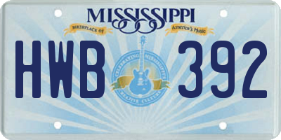 MS license plate HWB392