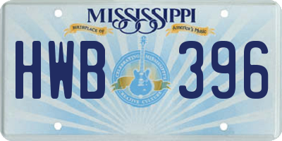 MS license plate HWB396