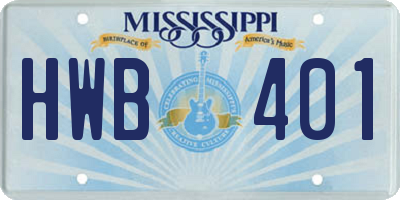 MS license plate HWB401
