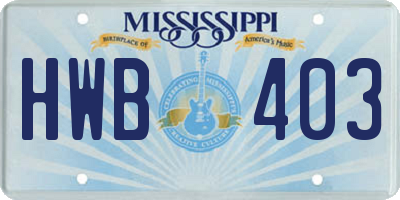 MS license plate HWB403