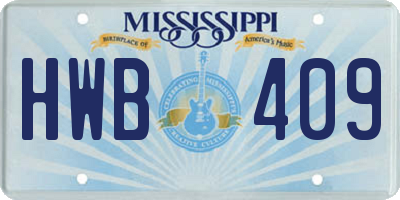 MS license plate HWB409