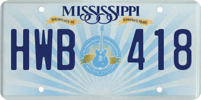 MS license plate HWB418