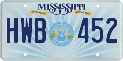 MS license plate HWB452