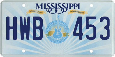 MS license plate HWB453