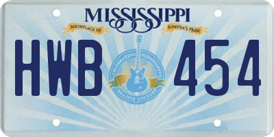 MS license plate HWB454