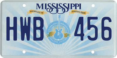 MS license plate HWB456