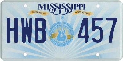 MS license plate HWB457