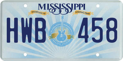 MS license plate HWB458