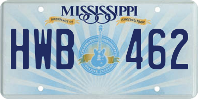 MS license plate HWB462