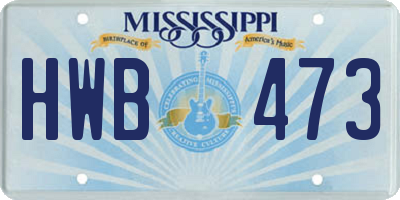 MS license plate HWB473