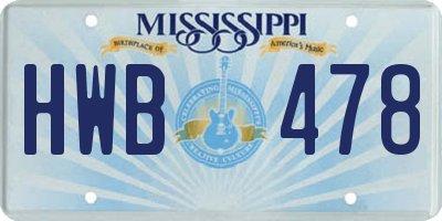 MS license plate HWB478